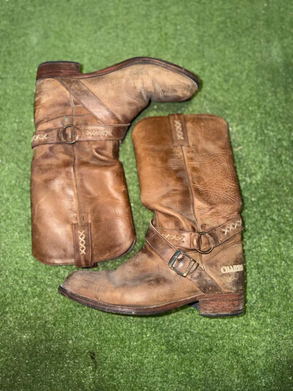 Charro Brown Leather Harness Western Boots